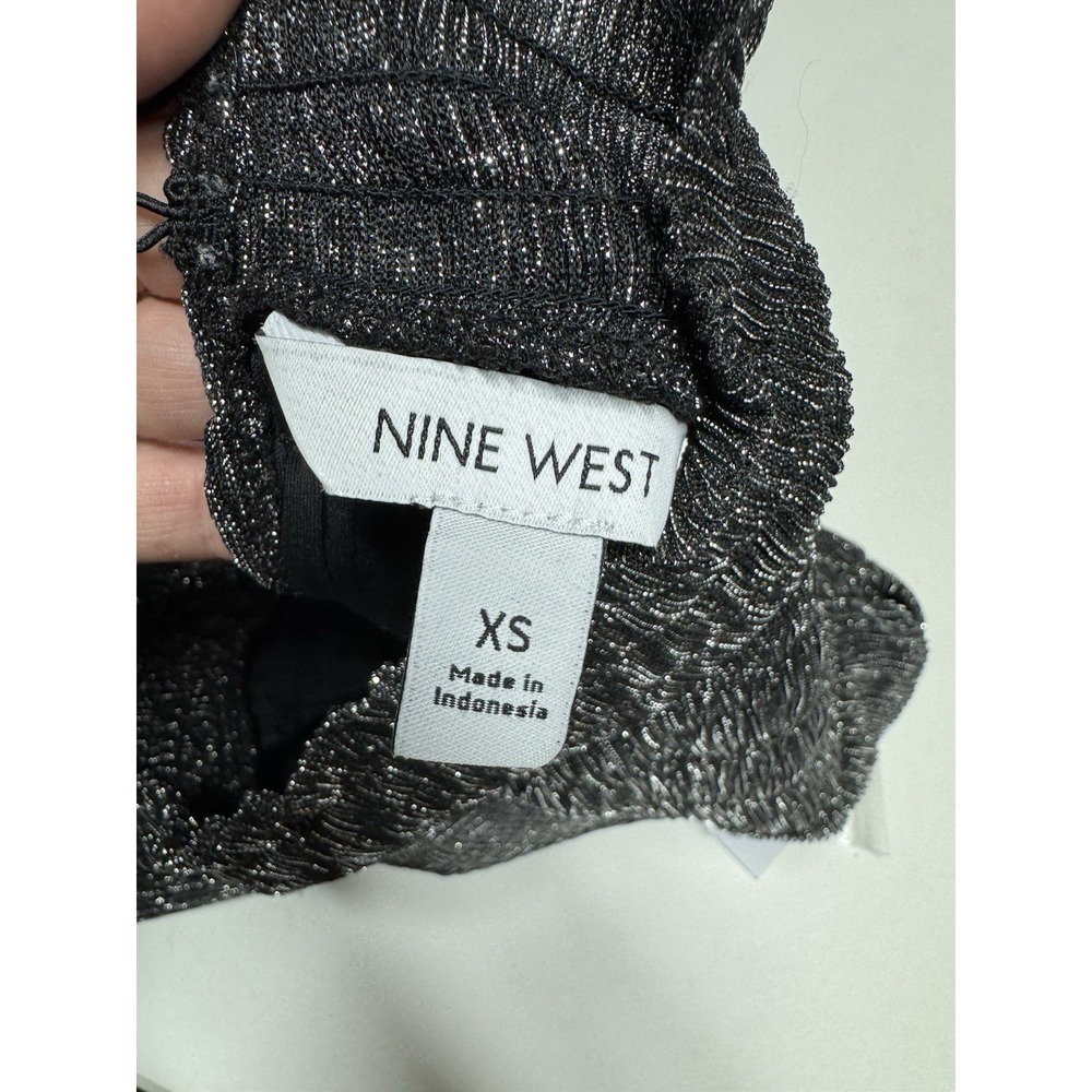 Nine West Womens XS Black & Silver Smocked Knee-Length Lined Dress - Picture 2 of 8
